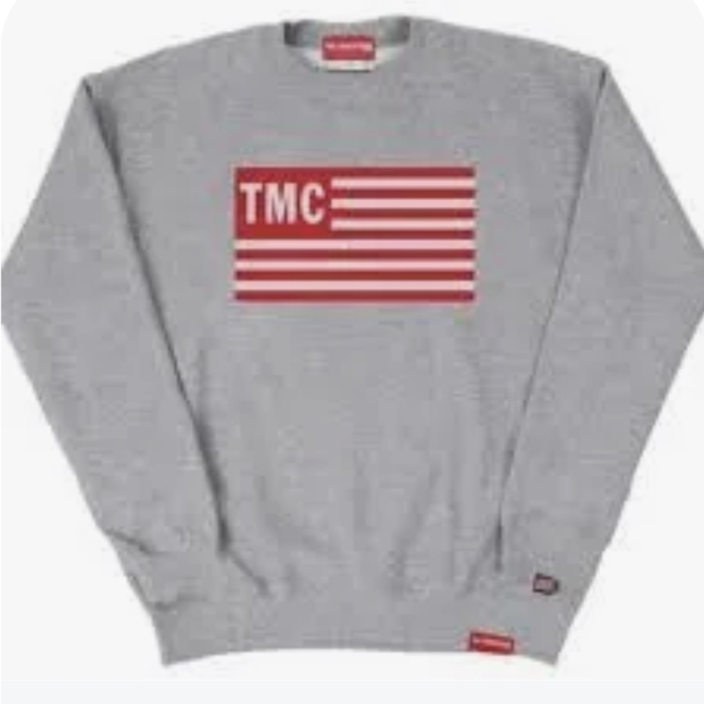 NWT The Marathon Clothing Co Heather Gray American Flag Sweatshirt